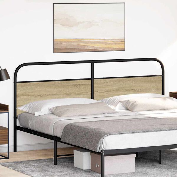 vidaXL T&ecirc;te de lit ch&ecirc;ne sonoma 180 cm acier et bois d'ing&eacute;nierie