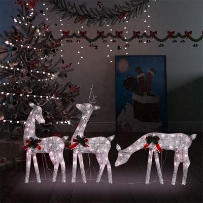 vidaXL Famille de rennes de Noël 270x7x90 cm Doré Blanc chaud Maille