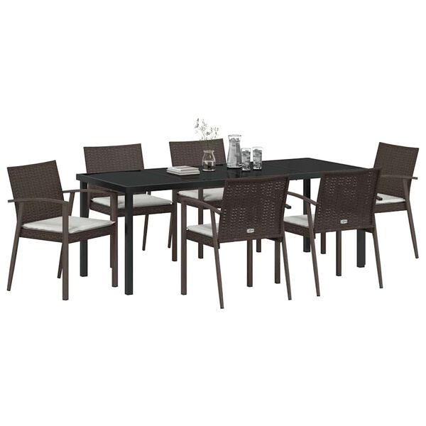 vidaXL Ensemble de salle &agrave; manger pour jardin 7 pcs Marron et Noir