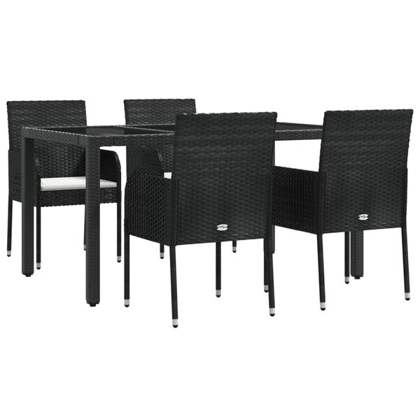 vidaXL Ensemble &agrave; manger de jardin coussins 5pcs Noir R&eacute;sine tress&eacute;e