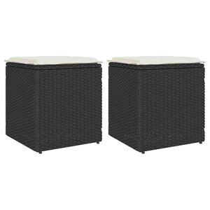 vidaXL Tabourets jardin coussins 2 pcs noir 40x40x43 cm r&eacute;sine tress&eacute;e