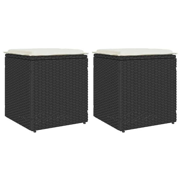 vidaXL Tabourets jardin coussins 2 pcs noir 40x40x43 cm r&eacute;sine tress&eacute;e
