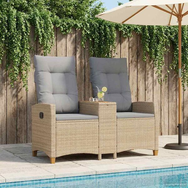 vidaXL Banc inclinable avec table Beige et Gris clair polyrotin