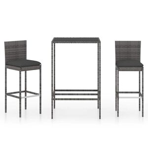vidaXL Ensemble de bar de jardin 3 pcs et coussins R&eacute;sine tress&eacute;e Gris