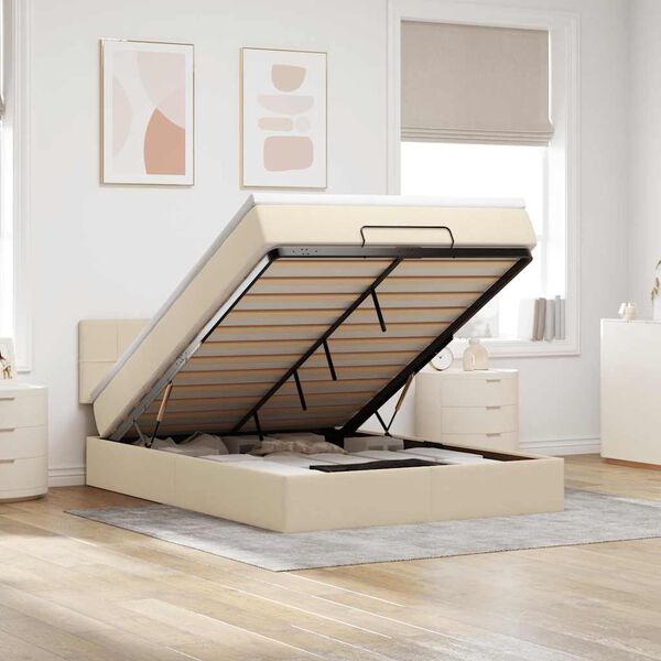 vidaXL Lit ottoman avec matelas cr&egrave;me 140x200 cm tissu