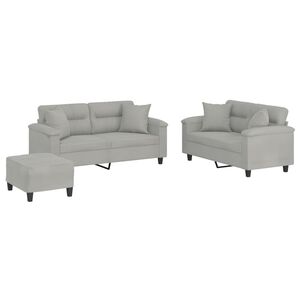 vidaXL Ensemble de canap&eacute;s 3 pcs coussins Gris clair Tissu microfibre