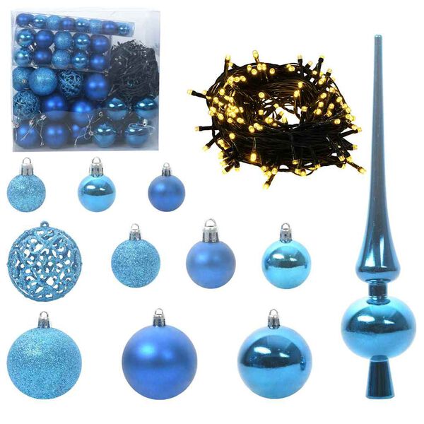 vidaXL Ensemble de Boules de Noël avec 300 LED 120 pcs Bleu Plastique