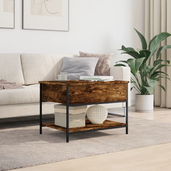 vidaXL Table basse ch&ecirc;ne fum&eacute; 70x50x50 cm bois d'ing&eacute;nierie et m&eacute;tal