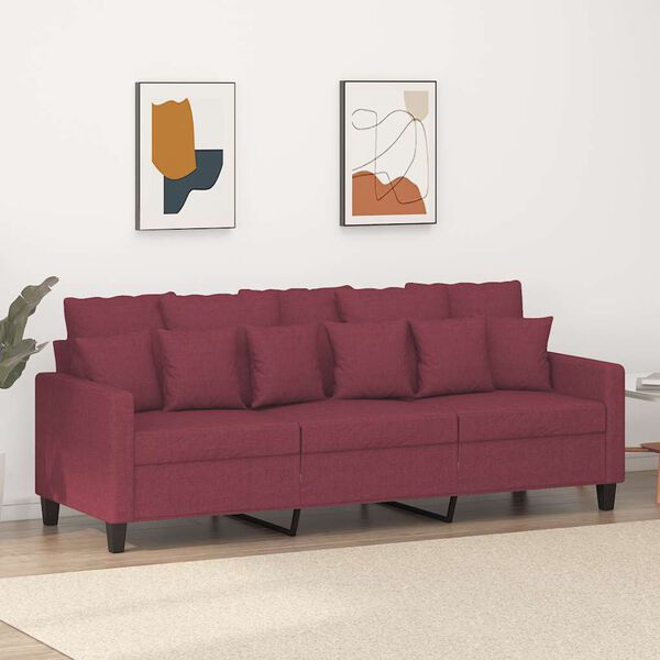vidaXL Canap&eacute; &agrave; 3 places Rouge bordeaux 180 cm Tissu