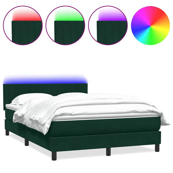 vidaXL Sommier &agrave; lattes de lit et matelas et LED vert fonc&eacute; 160x220cm velours