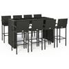 vidaXL Ensemble de bar de jardin 9 pcs noir r&eacute;sine tress&eacute;e