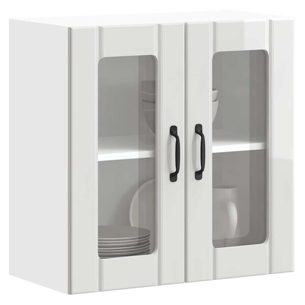 vidaXL Armoire murale de cuisine avec porte vitrée "Lucca" Bois d'ingénierie blanc brillant
