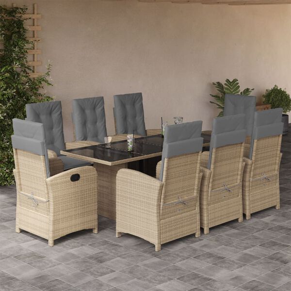 vidaXL Ensemble &agrave; manger de jardin et coussins 9 pcs m&eacute;lange beige