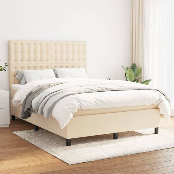 vidaXL Sommier &agrave; lattes de lit avec matelas Cr&egrave;me 140x200 cm Tissu