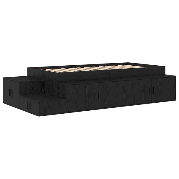 vidaXL Cadre de lit avec rangement Ch&ecirc;ne noir 90 cm Bois d'ing&eacute;nierie