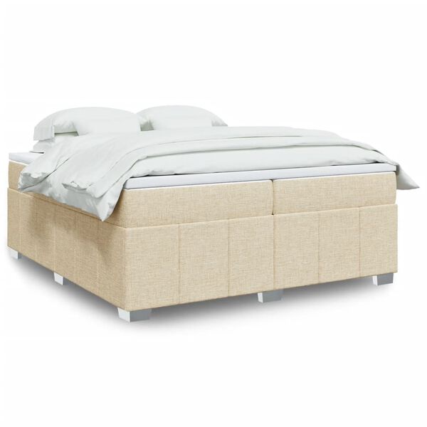 vidaXL Sommier &agrave; lattes de lit avec matelas Cr&egrave;me 200x200 cm Tissu