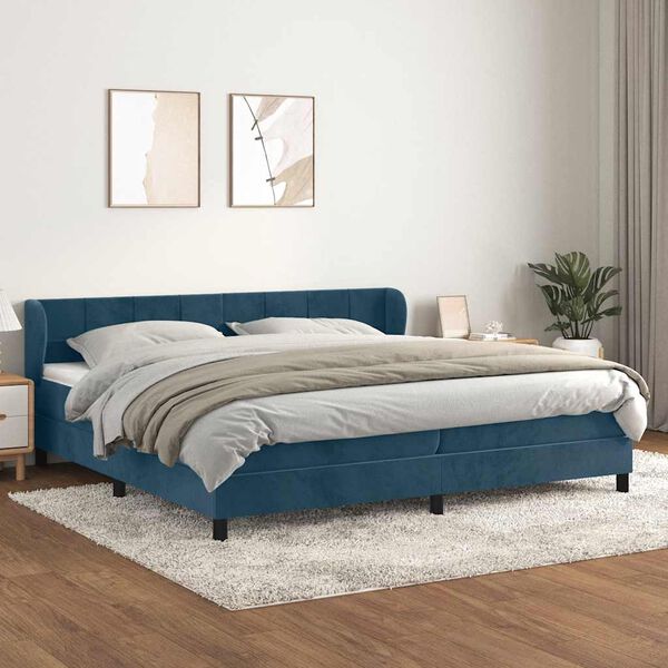 vidaXL Sommier &agrave; lattes de lit et matelas Bleu fonc&eacute; 200x200cm Velours