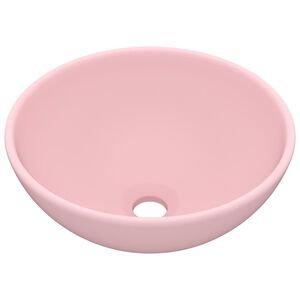 vidaXL Lavabo rond de salle de bain Rose mat 32,5x14 cm C&eacute;ramique