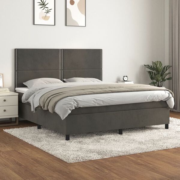 vidaXL Sommier &agrave; lattes de lit et matelas Gris fonc&eacute; 160x200cm Velours