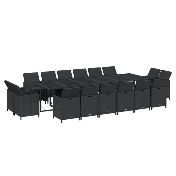 vidaXL Ensemble à manger de jardin coussins 17 pcs Résine tressée Noir