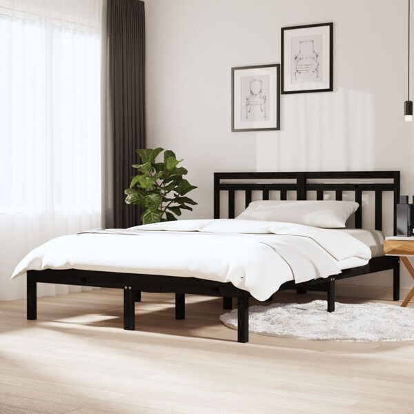 vidaXL Cadre de lit sans matelas noir bois massif 140x190 cm