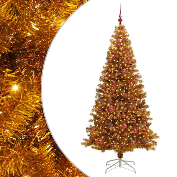 vidaXL Sapin de No&euml;l avec 300 LED avec support Dor&eacute; 210 cm PET