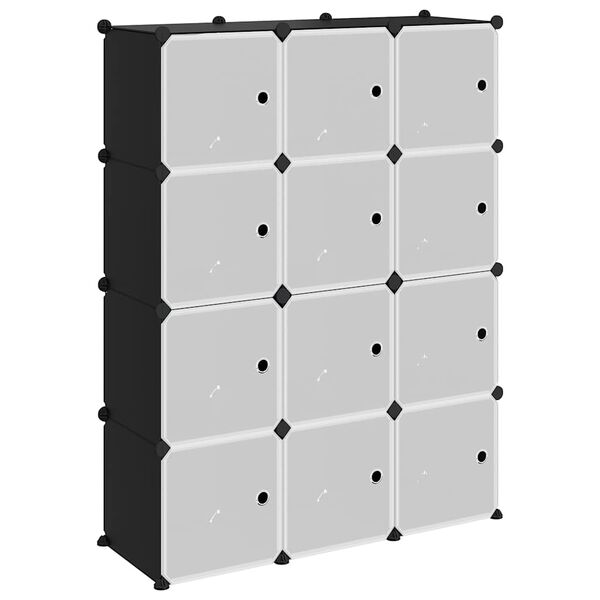vidaXL Cubes de rangement 12 pcs avec portes noir PP