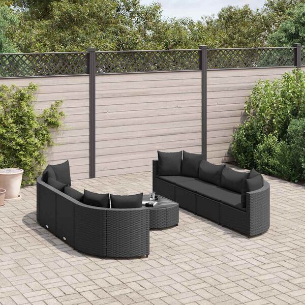 vidaXL Salon de jardin 9 pcs avec coussins noir r&eacute;sine tress&eacute;e