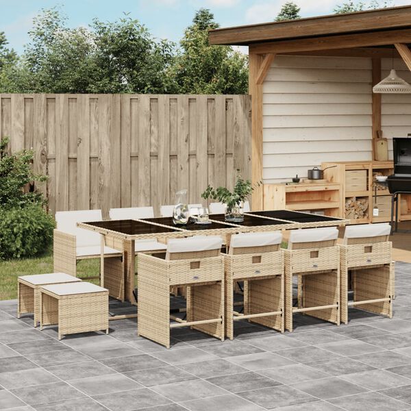 vidaXL Ensemble &agrave; manger de jardin et coussins 13 pcs beige