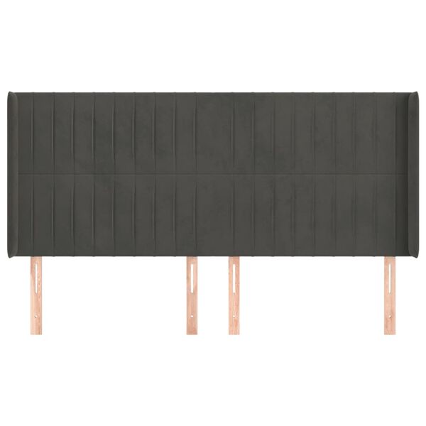 vidaXL T&ecirc;te de lit avec oreilles Gris fonc&eacute; 163x16x118/128 cm Velours