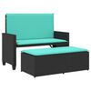 vidaXL Banc de jardin avec coussins et repose-pieds noir r&eacute;sine tress&eacute;e