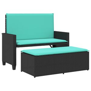 vidaXL Banc de jardin avec coussins et repose-pieds noir r&eacute;sine tress&eacute;e