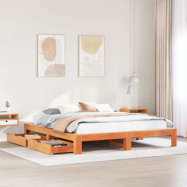 vidaXL Cadre de lit sans matelas cire marron 200x200cm bois pin massif
