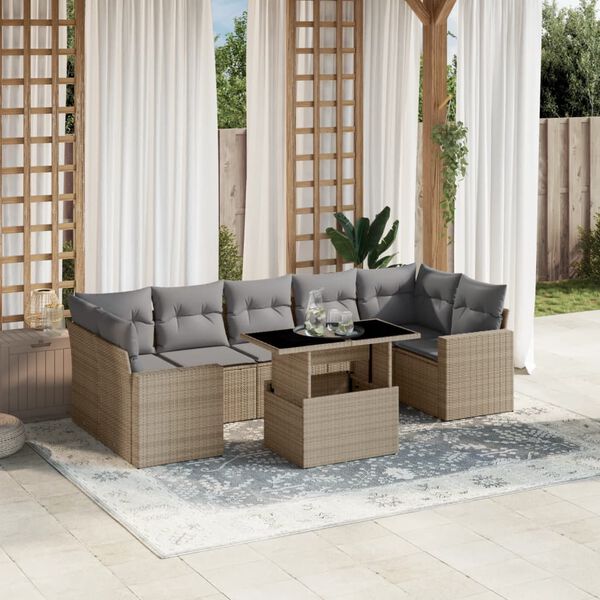 vidaXL Salon de jardin avec coussins 8 pcs beige r&eacute;sine tress&eacute;e