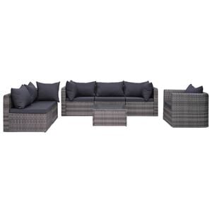 vidaXL Salon de jardin 7 pcs et coussins et oreillers R&eacute;sine tress&eacute;e
