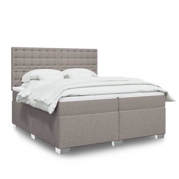 vidaXL Sommier &agrave; lattes de lit avec matelas Taupe 200x200 cm Tissu