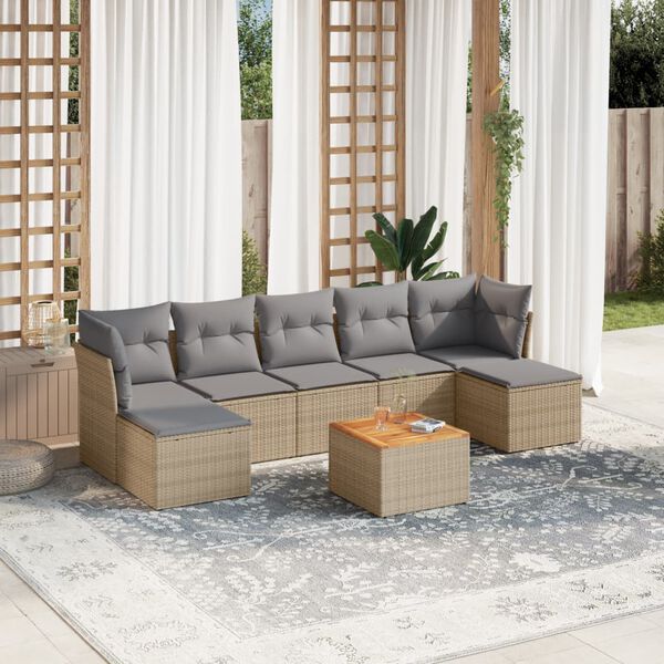 vidaXL Salon de jardin avec coussins 8pcs m&eacute;lange beige r&eacute;sine tress&eacute;e