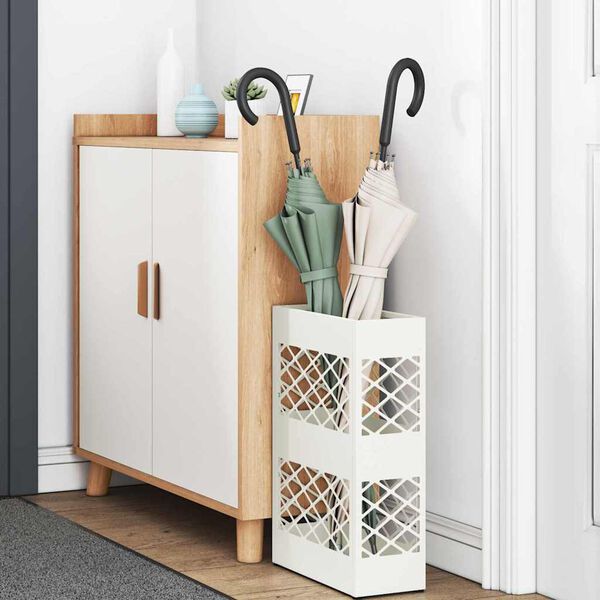vidaXL Porte-parapluie avec stockage Blanc 28 x 12 x 41 cm Acier
