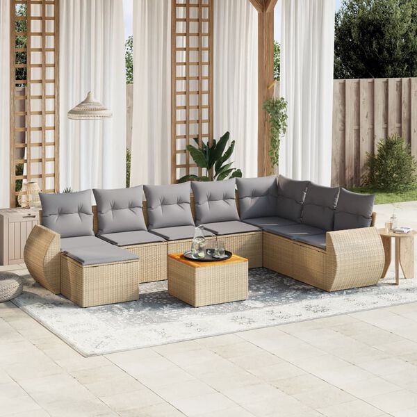 vidaXL Salon de jardin avec coussins 9 pcs beige r&eacute;sine tress&eacute;e