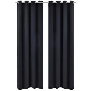 2 pcs Rideau Blackout Occultant Noir avec &OElig;illets en m&eacute;tal 135x245cm