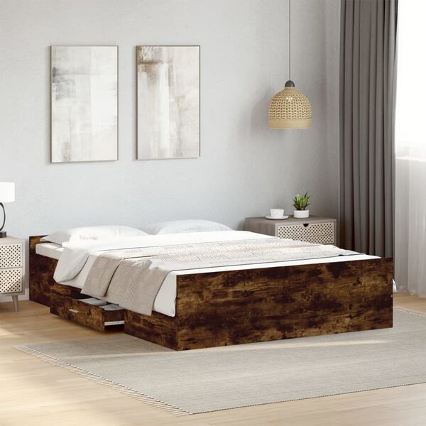 vidaXL Cadre de lit avec tiroirs sans matelas chêne fumé 140x190 cm