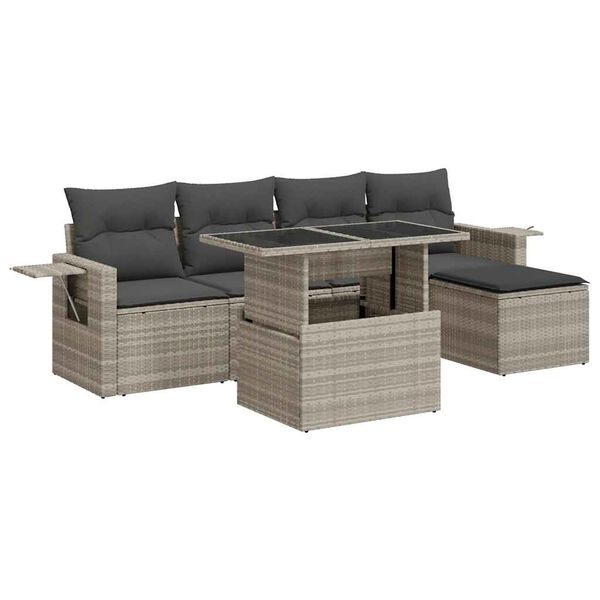 vidaXL Salon de jardin 6 pcs avec coussins gris clair r&eacute;sine tress&eacute;e