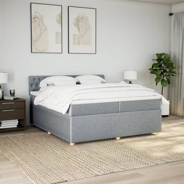 vidaXL Sommier &agrave; lattes de lit avec matelas Gris clair 200x200cm Tissu