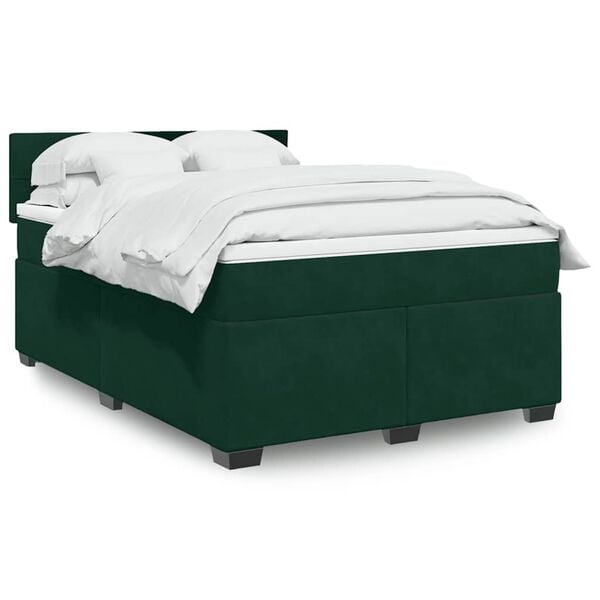 vidaXL Sommier &agrave; lattes de lit et matelas Vert fonc&eacute; 160x200cm Velours