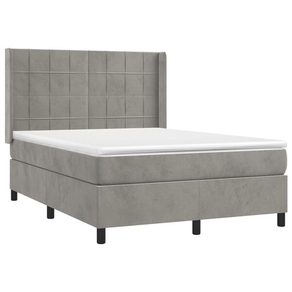vidaXL Sommier &agrave; lattes de lit et matelas Gris clair 140x200cm Velours