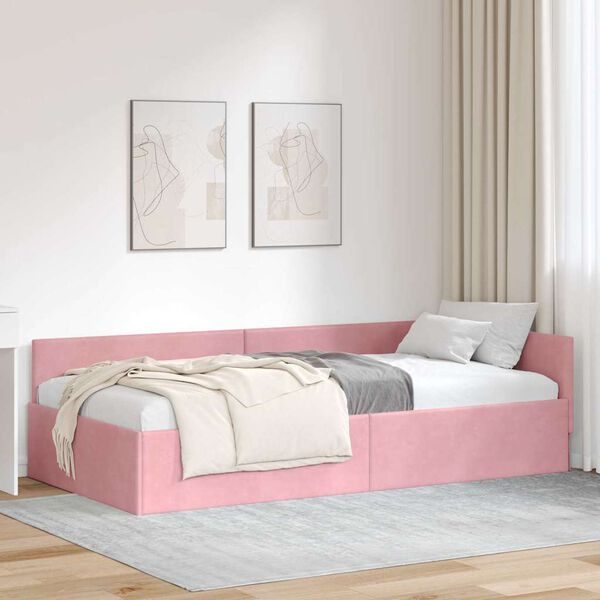 vidaXL Cadre de lit d'angle Rose 80 cm x 200 cm Velours