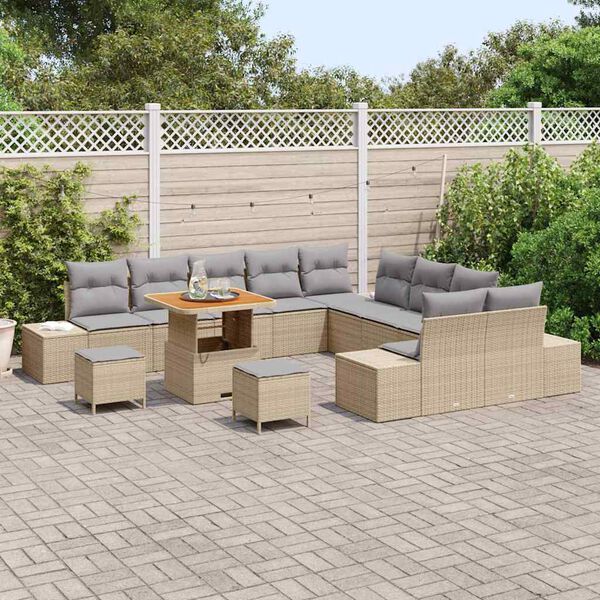 vidaXL Ensemble de canap&eacute; de jardin 13 pcs Beige Poly rotin