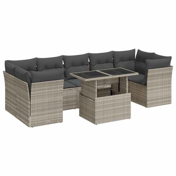 vidaXL Salon de jardin 8 pcs avec coussins gris clair r&eacute;sine tress&eacute;e