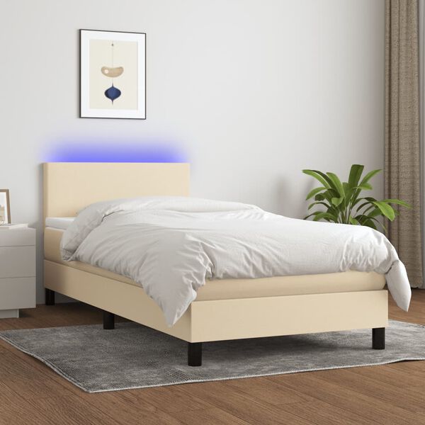 vidaXL Sommier &agrave; lattes de lit avec matelas LED Cr&egrave;me 90x190 cm Tissu