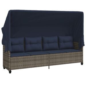 vidaXL Chaise longue avec auvent et coussins gris r&eacute;sine tress&eacute;e